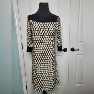 GILLI ANISSA KNIT Dress 3/4 Sleeve Stretch Geometric Print Black & Tan Sz XS USA